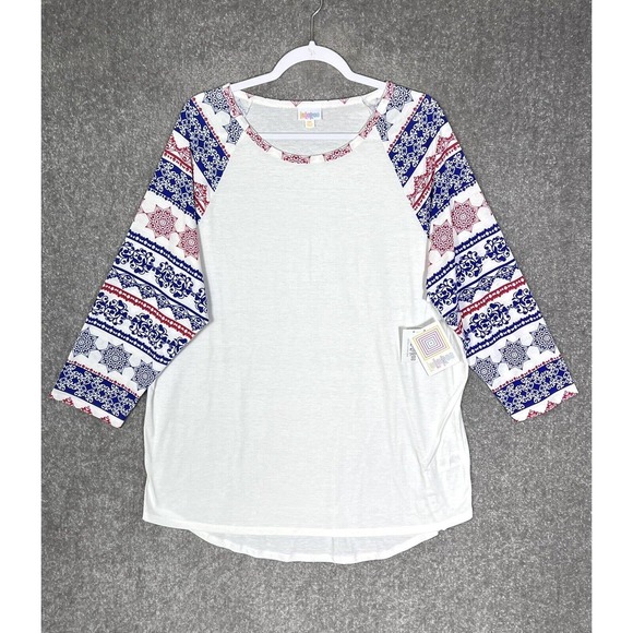 Lularoe Randy 3/4 Sleeve Top T-Shirt Womens Size 3XL Stretch Red White Blue NWT‎ - Picture 1 of 14